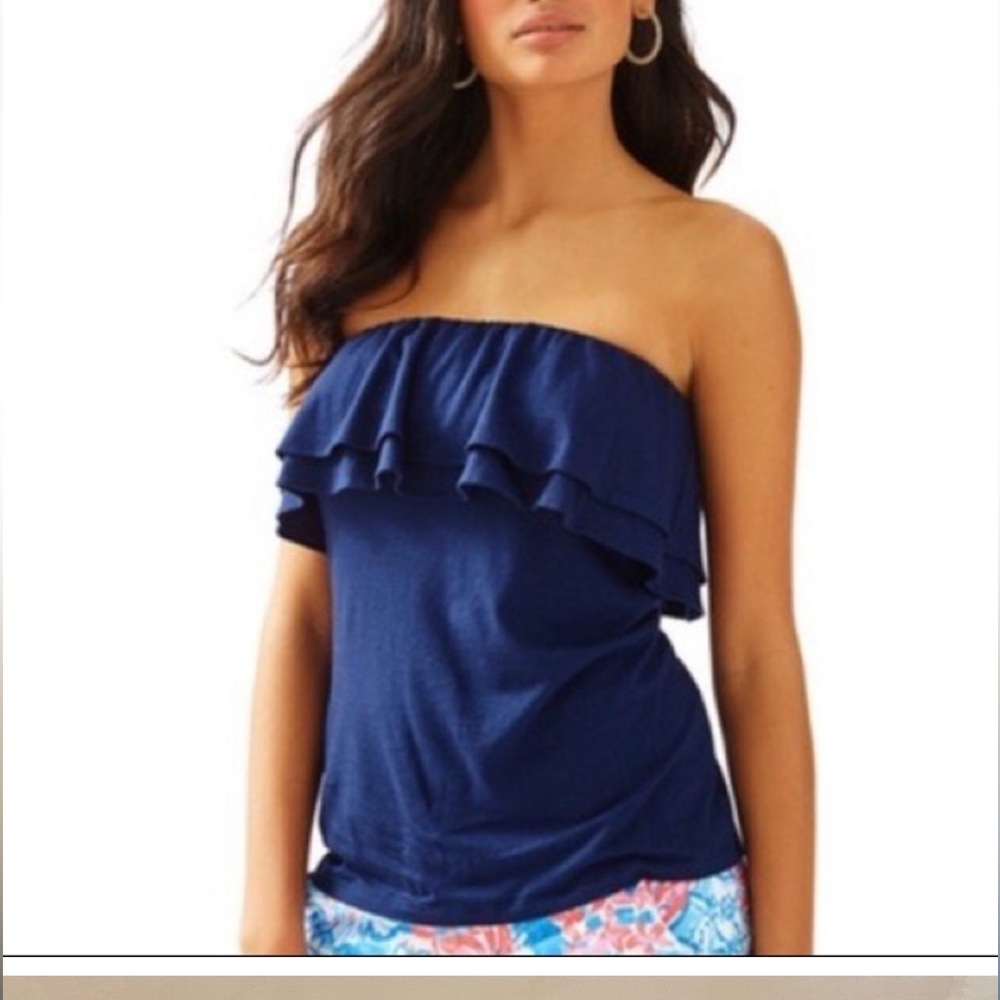 Lilly Pulitzer Strapless Wiley Ruffle Top